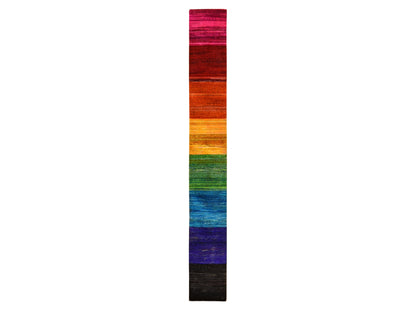Modern / Contemporary hand-knotted sari silk runner in Multicolored, 1' x 9' — SKU O078463