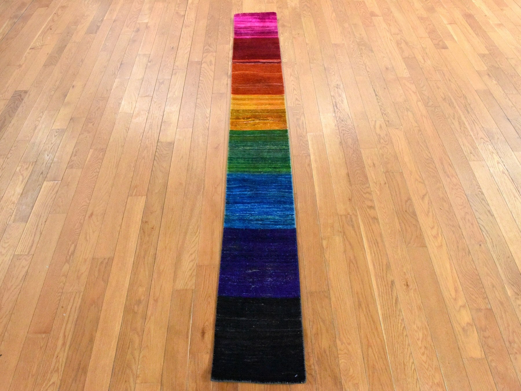 Modern / Contemporary hand-knotted sari silk runner in Multicolored, 1' x 9' — SKU O078463 (view 2)