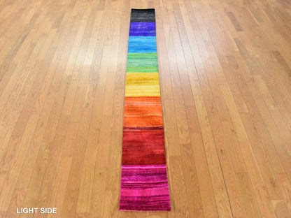 Modern / Contemporary hand-knotted sari silk runner in Multicolored, 1' x 9' — SKU O078463 (view 3)