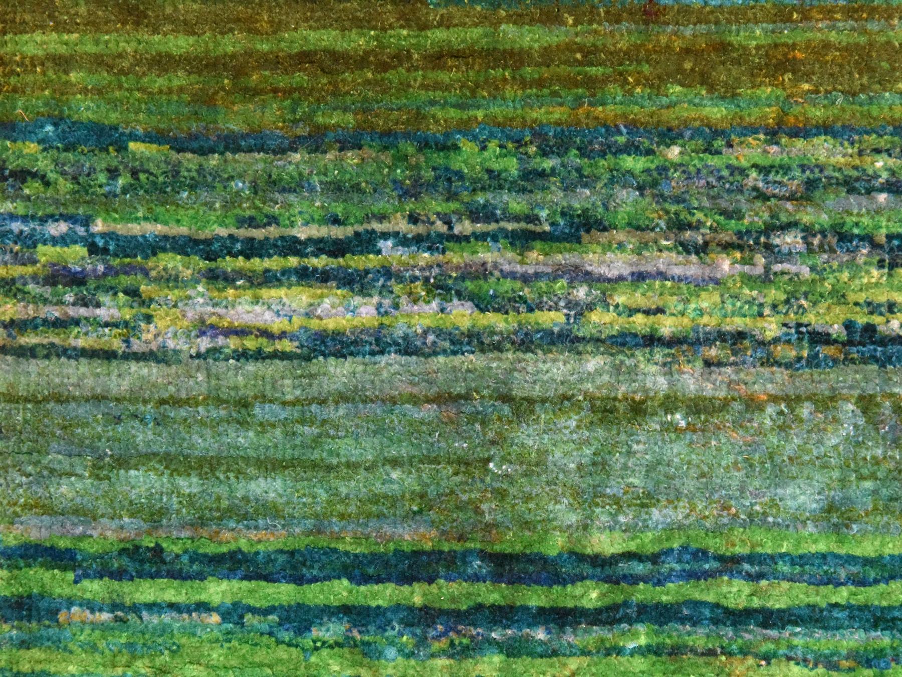 Modern / Contemporary hand-knotted sari silk runner in Multicolored, 1' x 9' — SKU O078463 (view 4)