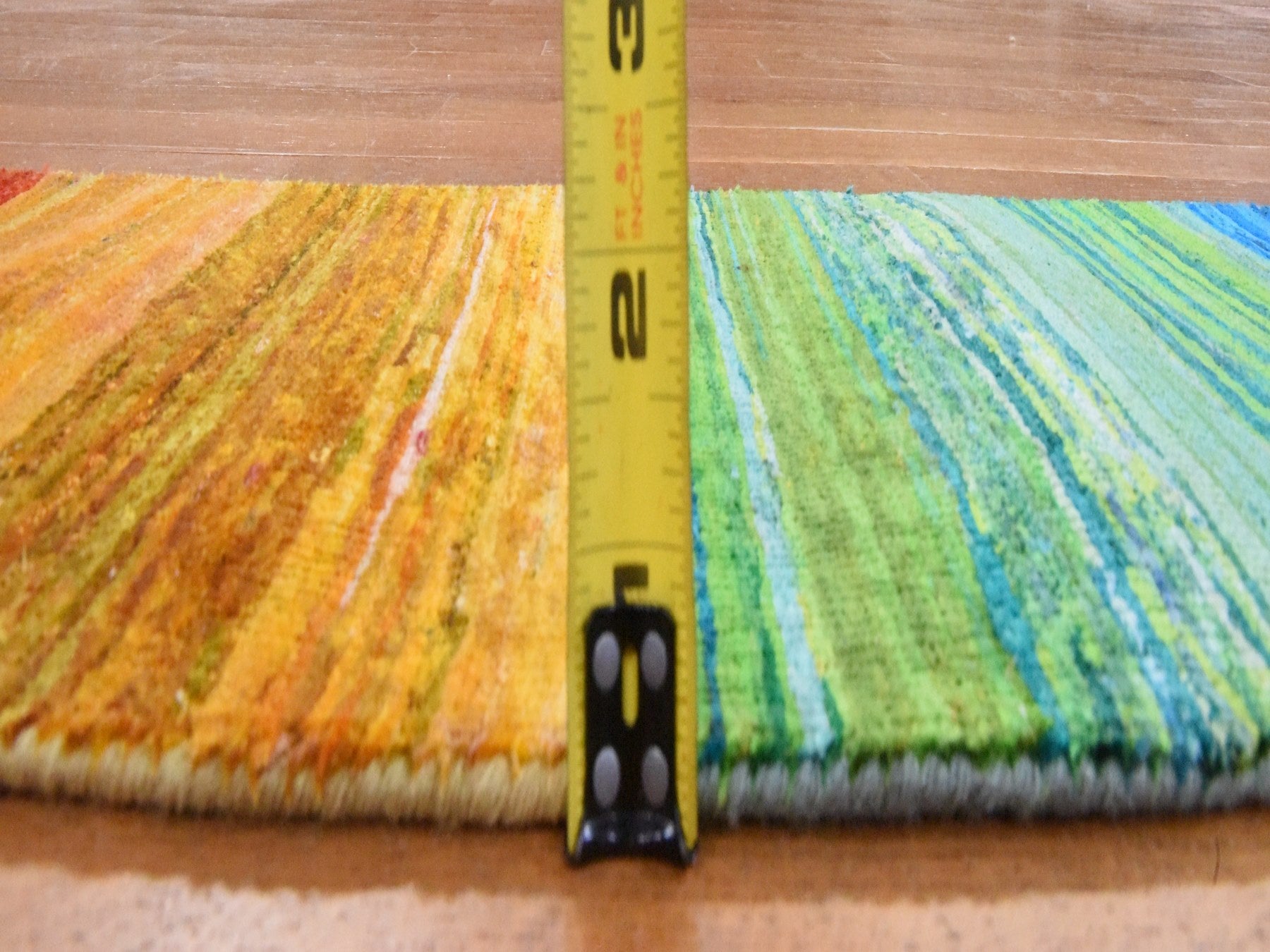 Modern / Contemporary hand-knotted sari silk runner in Multicolored, 1' x 9' — SKU O078463 (view 7)