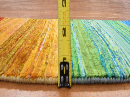 Modern / Contemporary hand-knotted sari silk runner in Multicolored, 1' x 9' — SKU O078463 (view 7)