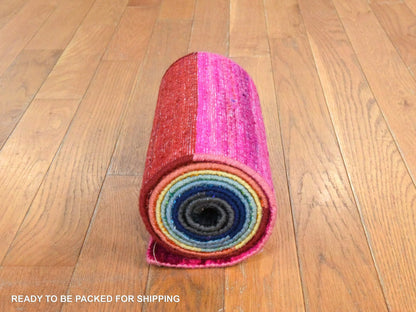 Modern / Contemporary hand-knotted sari silk runner in Multicolored, 1' x 9' — SKU O078463 (view 8)