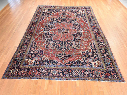 Heriz Antique hand-knotted wool rug in Red & Midnight Blue, 8'10" x 12'2" — SKU O078468 (view 2)