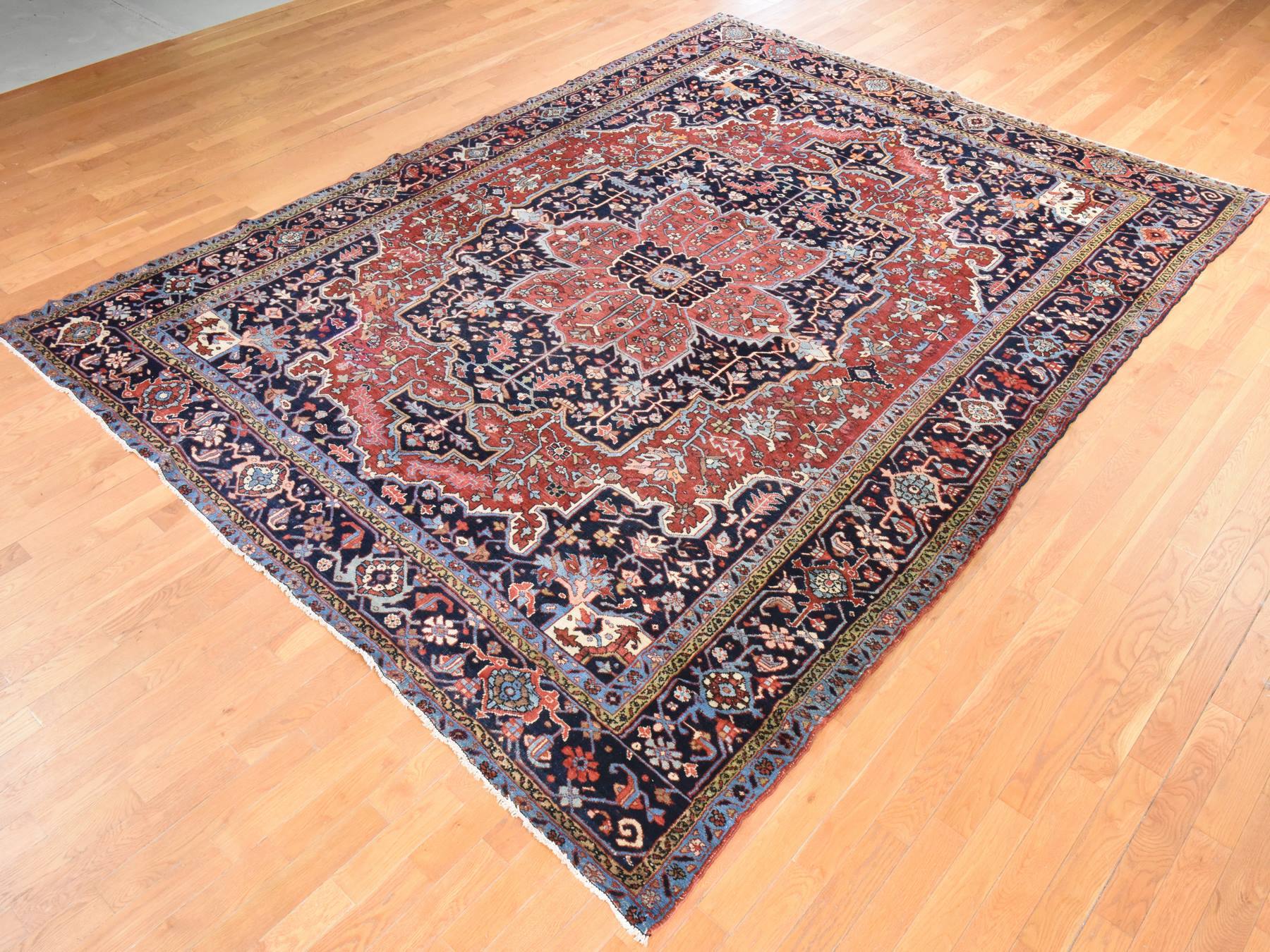 Heriz Antique hand-knotted wool rug in Red & Midnight Blue, 8'10" x 12'2" — SKU O078468 (view 3)