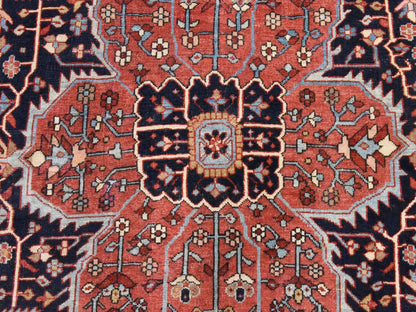 Heriz Antique hand-knotted wool rug in Red & Midnight Blue, 8'10" x 12'2" — SKU O078468 (view 4)