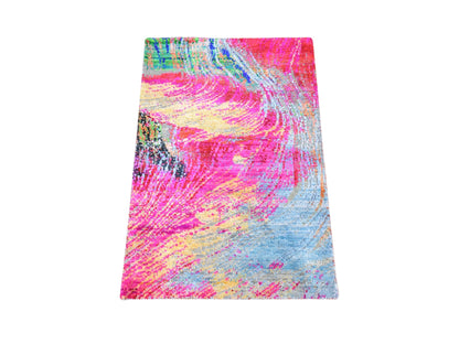 Modern / Contemporary hand-knotted sari silk rug in Pink, 2' x 3'1" — SKU O078470