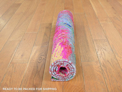 Pink 2'0" x 3'1" Modern and Contemporary Hand knotted Silk Rug - Sku: O078470