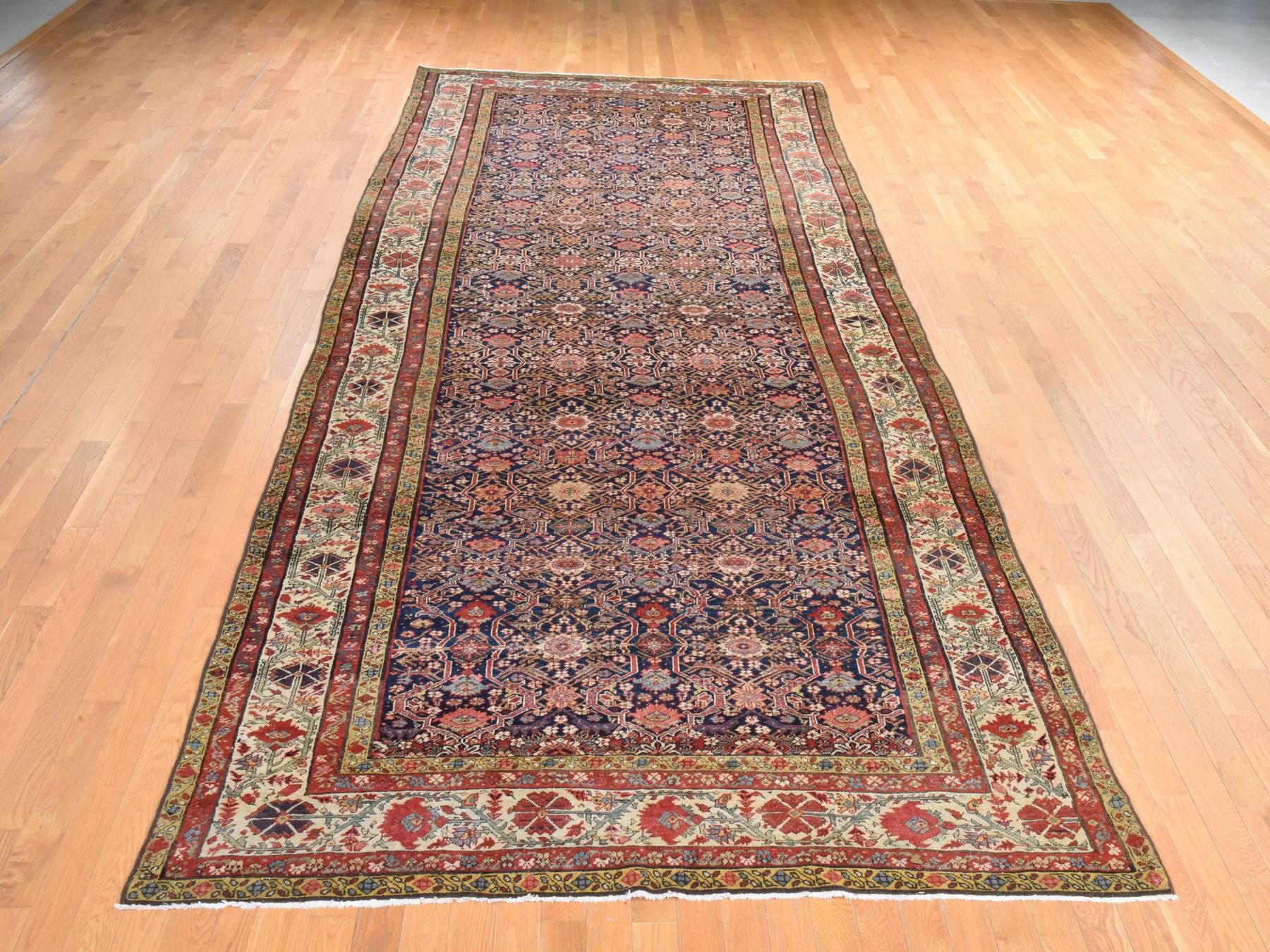 Blue 6'4" x 16'3" Antique Hand knotted Wool Rug - Sku: O078475