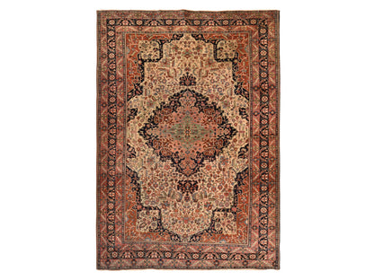Sarouk Antique hand-knotted wool rug in Ivory & Midnight Blue, 8'5" x 11'4" — SKU O078476