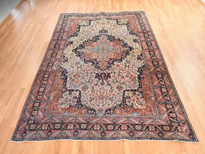 Sarouk Antique hand-knotted wool rug in Ivory & Midnight Blue, 8'5" x 11'4" — SKU O078476 (view 2)