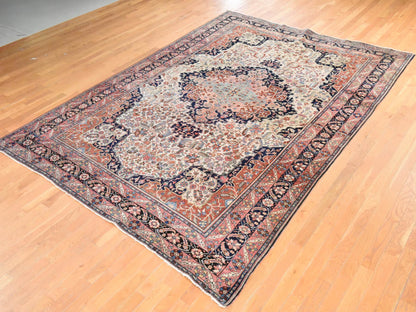 Sarouk Antique hand-knotted wool rug in Ivory & Midnight Blue, 8'5" x 11'4" — SKU O078476 (view 3)