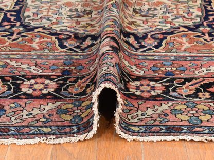 Sarouk Antique hand-knotted wool rug in Ivory & Midnight Blue, 8'5" x 11'4" — SKU O078476 (view 7)