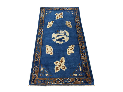 Blue 3'0" x 5'6" Antique Hand knotted Wool Rug - Sku: O078478