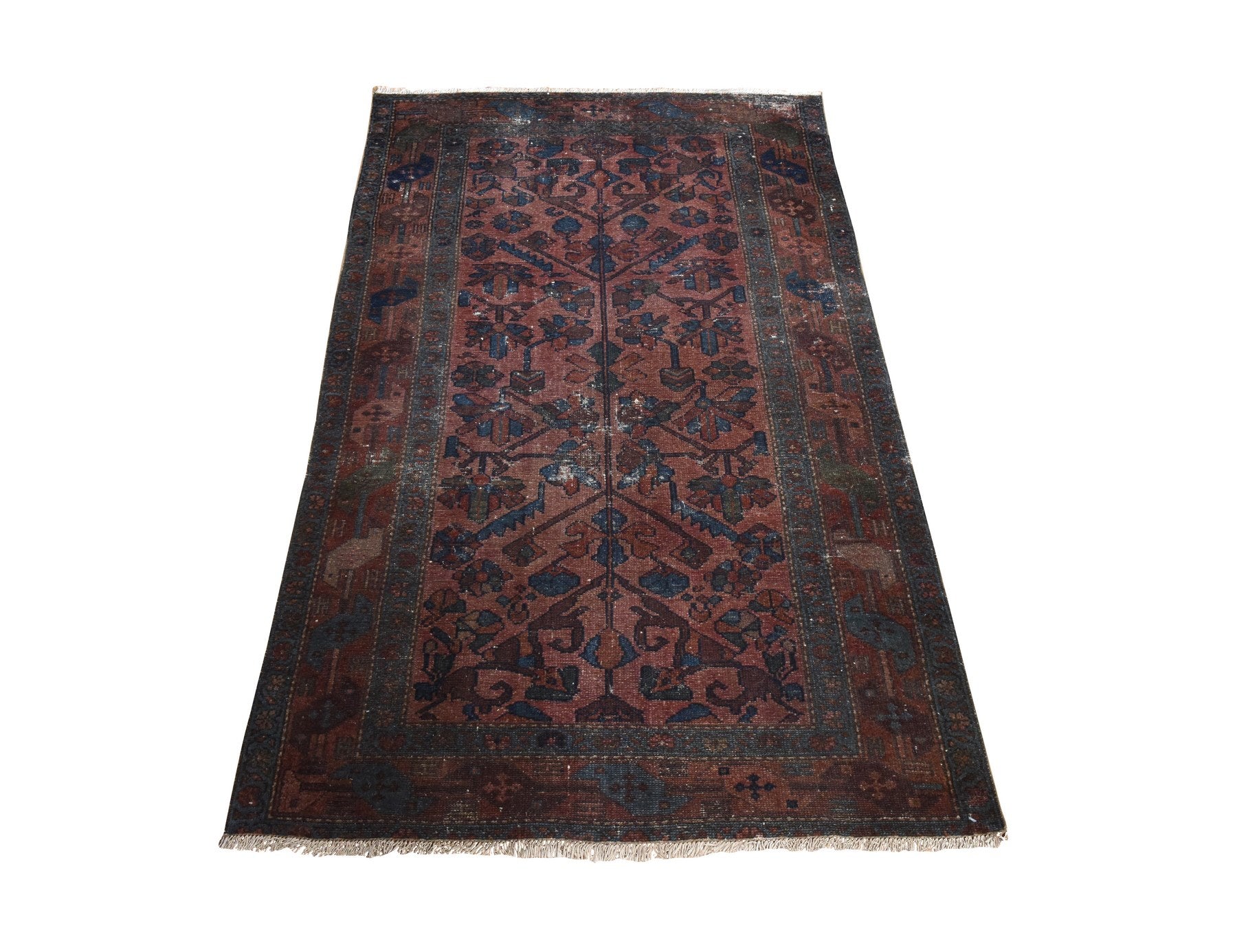 Brown 3'3" x 5'5" Antique Hand knotted Wool Rug - Sku: O078483