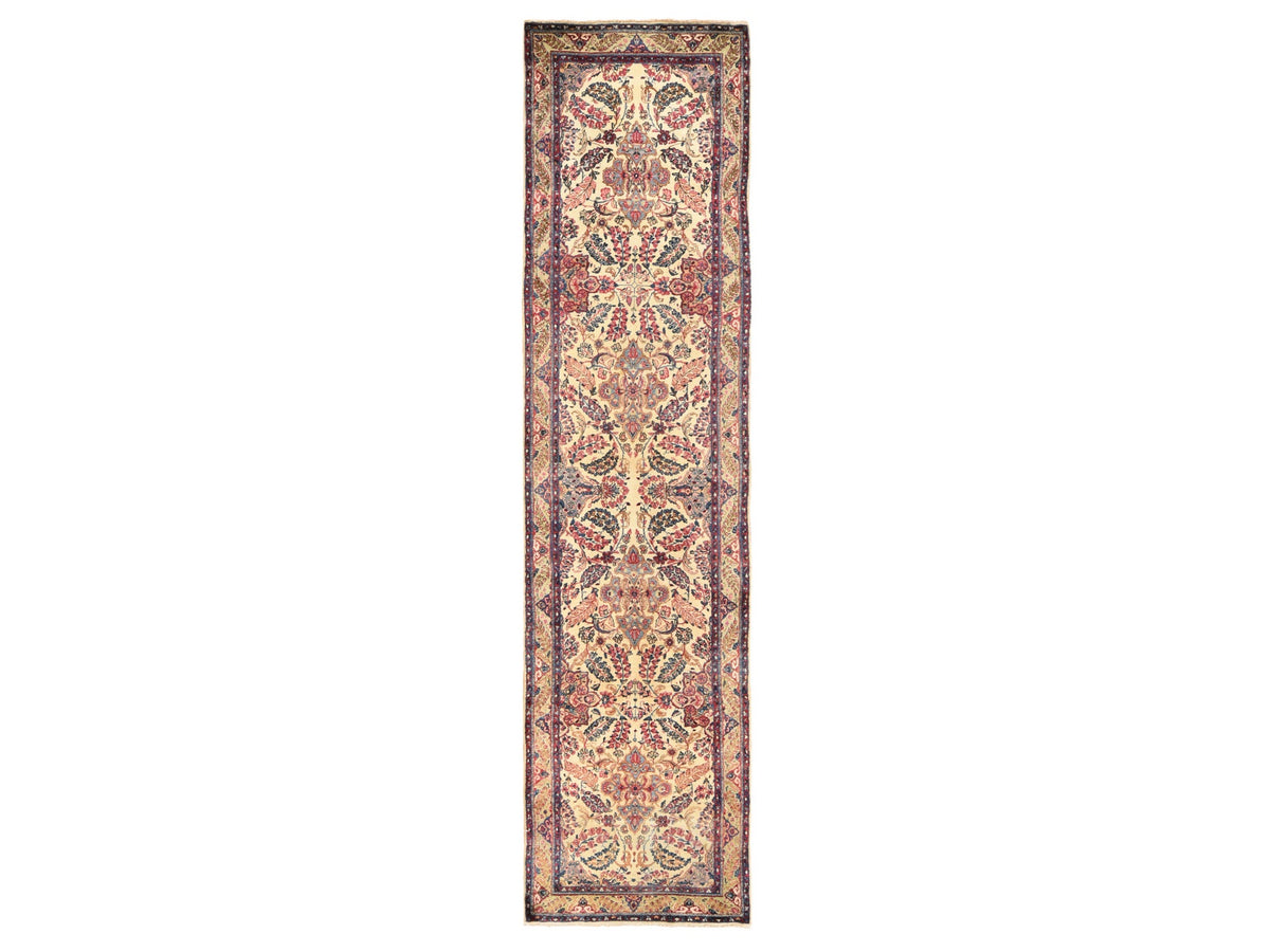 Kerman Antique hand-knotted wool runner in Ivory, 3' x 12' — SKU O078485