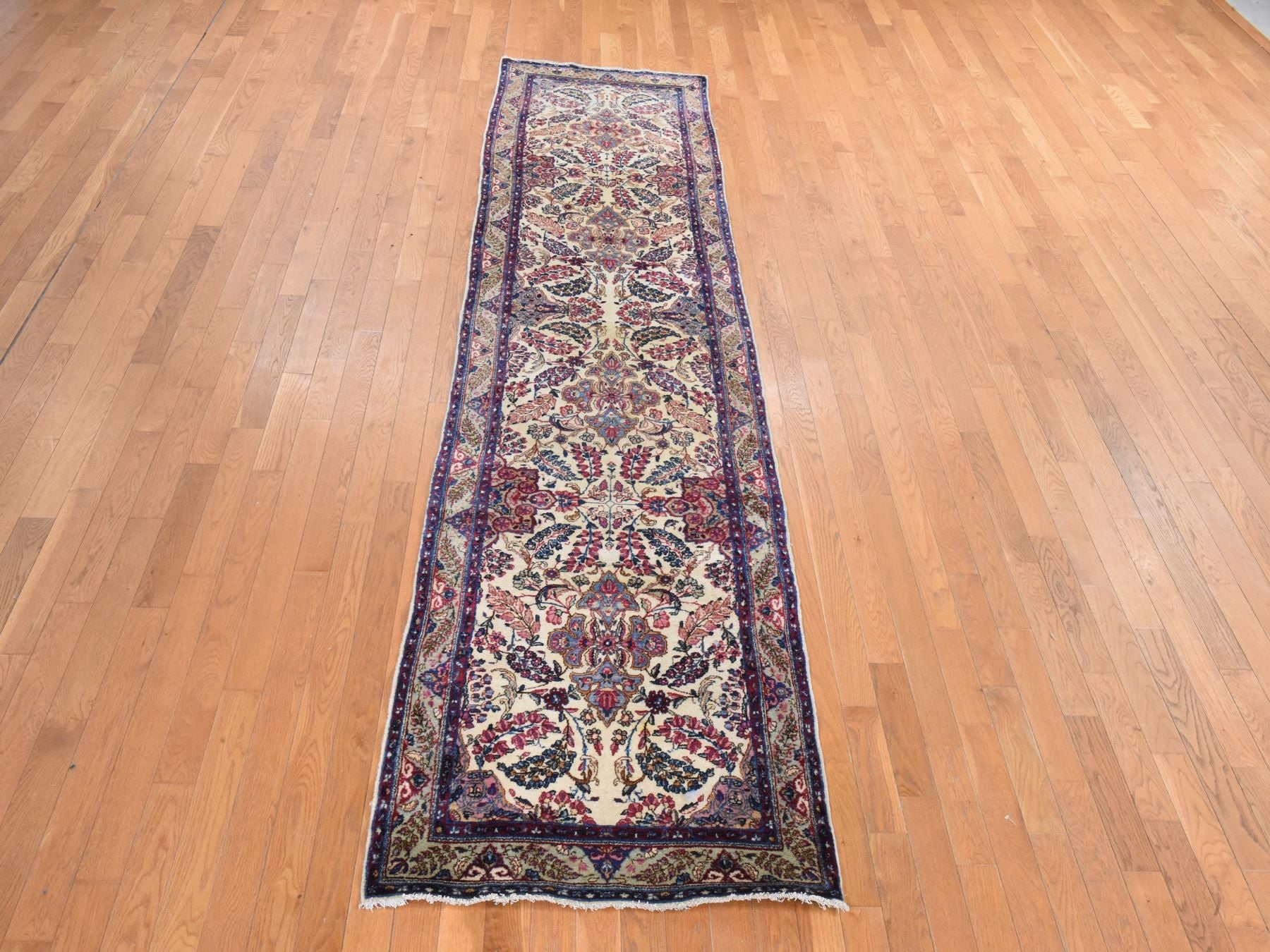 Kerman Antique hand-knotted wool runner in Ivory, 3' x 12' — SKU O078485 (view 2)