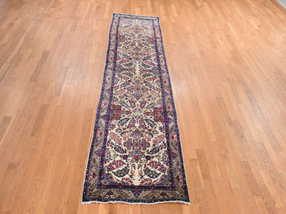 Kerman Antique hand-knotted wool runner in Ivory, 3' x 12' — SKU O078485 (view 2)