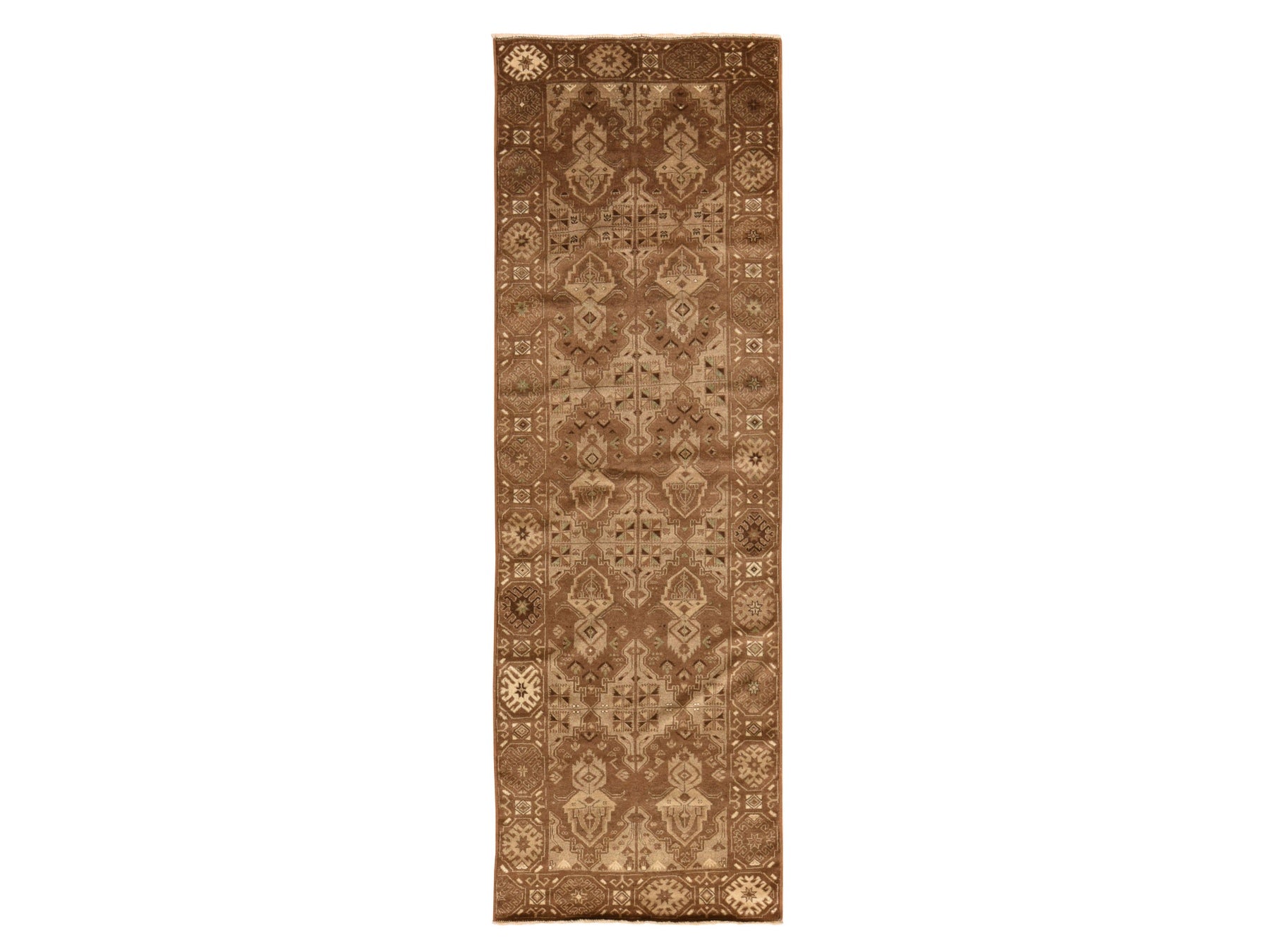 Brown 2'10" x 9'2" Tribal & Geometric Hand knotted Wool Rug - Sku: O078491