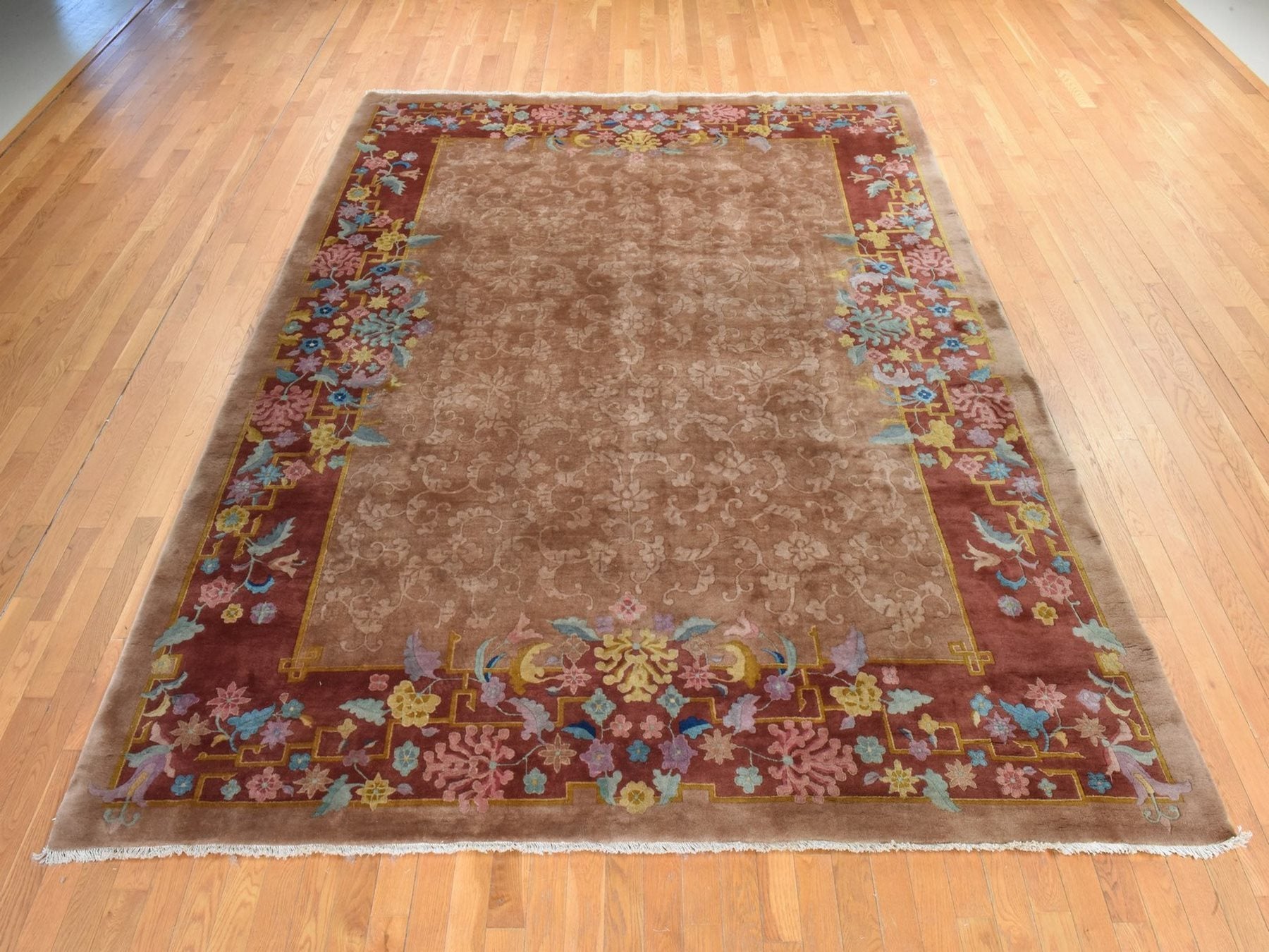 Brown 8'10" x 11'5" Antique Hand knotted Wool Rug - Sku: O078492