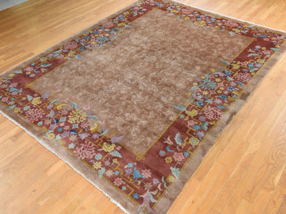 Brown 8'10" x 11'5" Antique Hand knotted Wool Rug - Sku: O078492