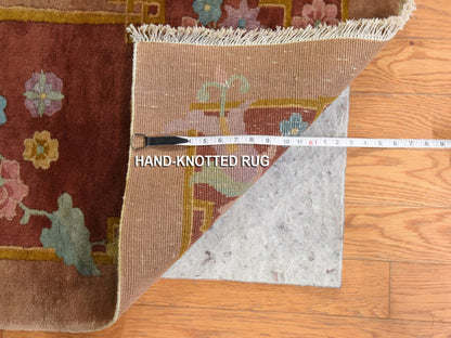 Brown 8'10" x 11'5" Antique Hand knotted Wool Rug - Sku: O078492