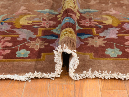 Brown 8'10" x 11'5" Antique Hand knotted Wool Rug - Sku: O078492