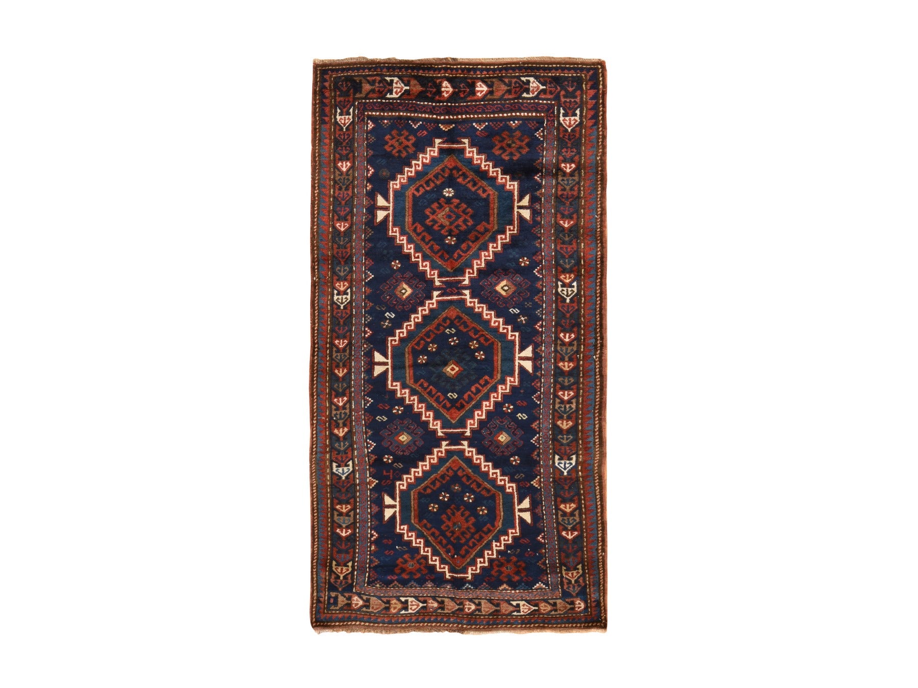 Blue 4'0" x 8'0" Antique Hand knotted Wool Rug - Sku: O078494
