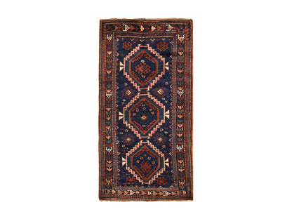 Blue 4'0" x 8'0" Antique Hand knotted Wool Rug - Sku: O078494