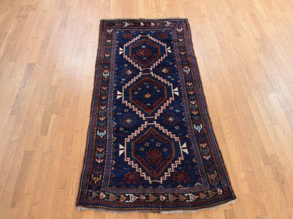 Blue 4'0" x 8'0" Antique Hand knotted Wool Rug - Sku: O078494