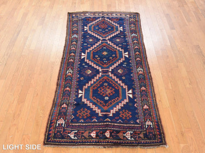 Blue 4'0" x 8'0" Antique Hand knotted Wool Rug - Sku: O078494