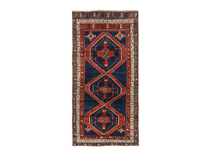 Blue 4'0" x 8'9" Antique Hand knotted Wool Rug - Sku: O078495