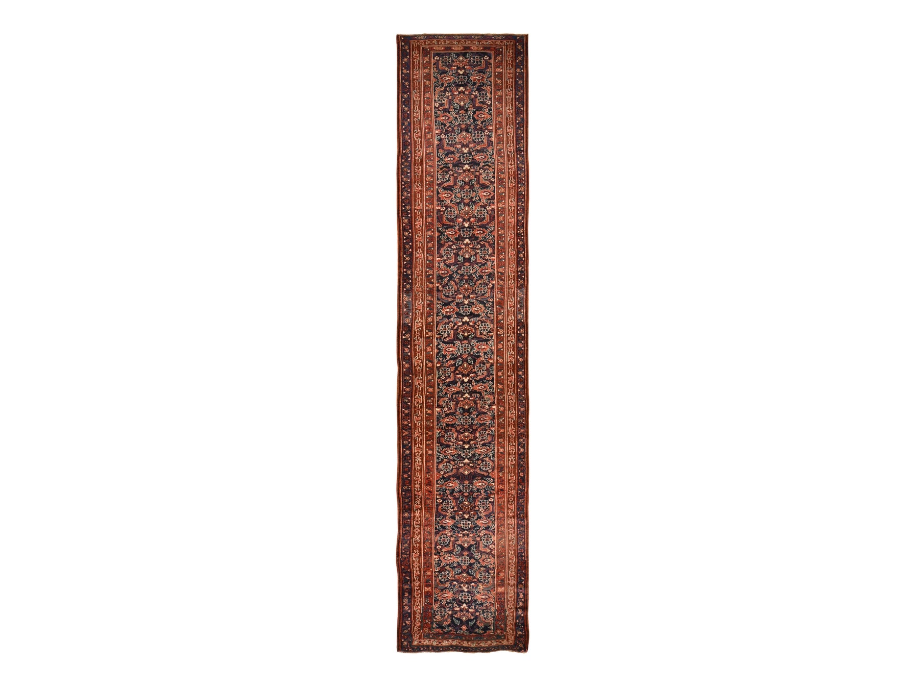 Blue 3'4" x 16'3" Antique Hand knotted Wool Rug - Sku: O078496