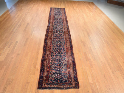 Blue 3'4" x 16'3" Antique Hand knotted Wool Rug - Sku: O078496