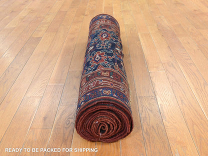 Blue 3'4" x 16'3" Antique Hand knotted Wool Rug - Sku: O078496