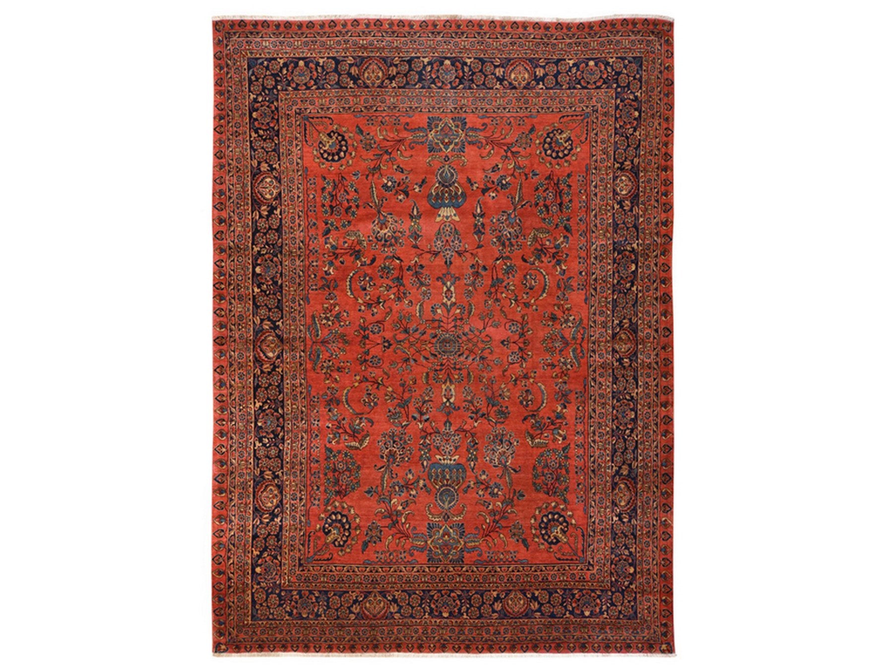 Sarouk Antique hand-knotted wool rug in Red & Navy Blue, 10'4" x 14'4" — SKU O078498