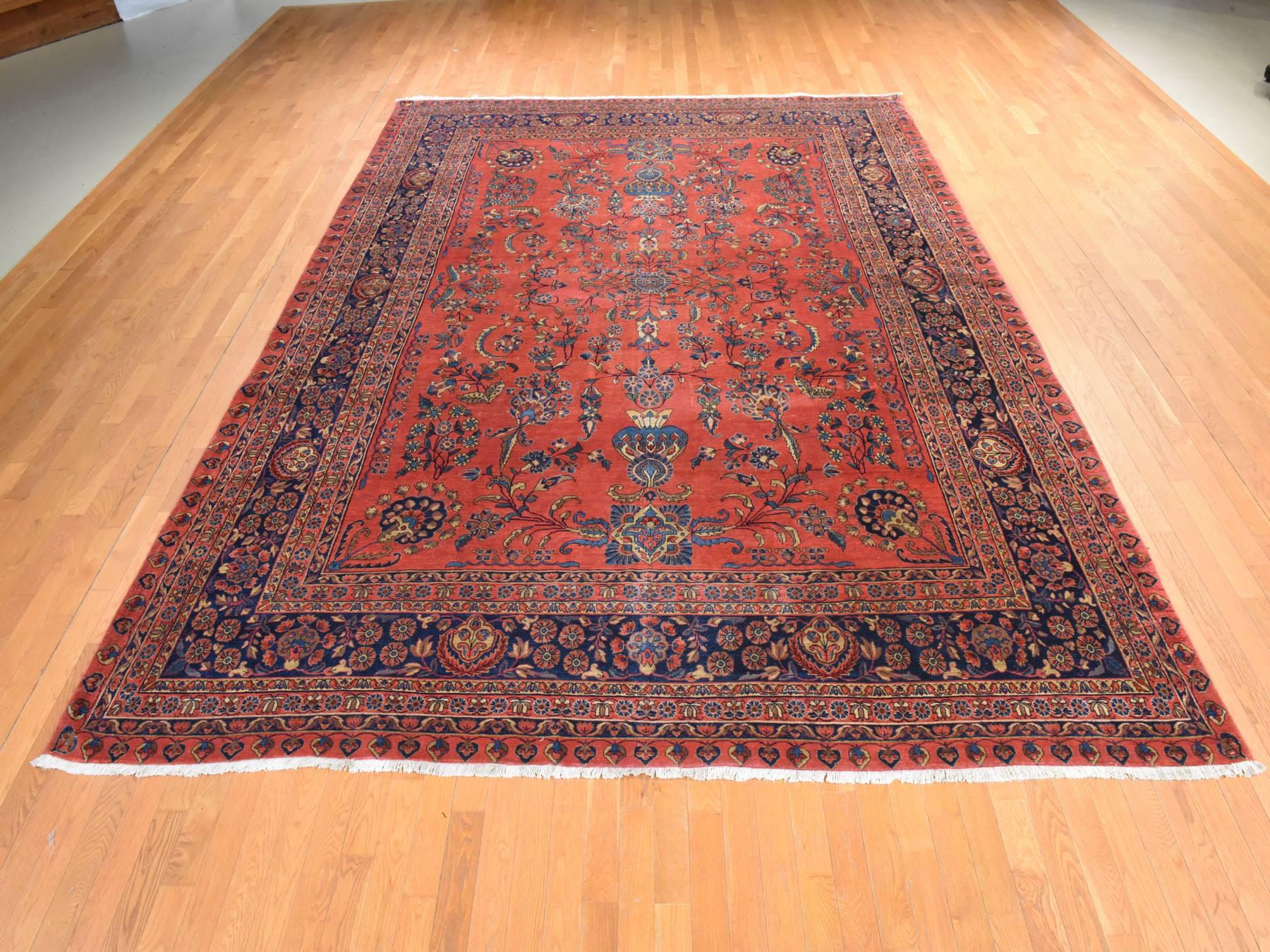 Sarouk Antique hand-knotted wool rug in Red & Navy Blue, 10'4" x 14'4" — SKU O078498 (view 2)