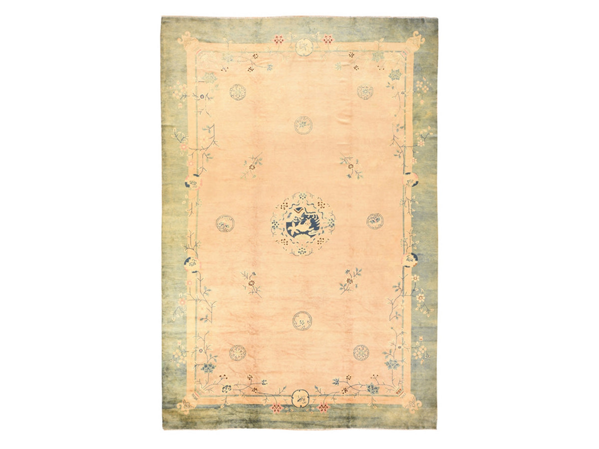 Antique hand-knotted wool rug in Pink & Gray, 10'8" x 15'8" — SKU O078499
