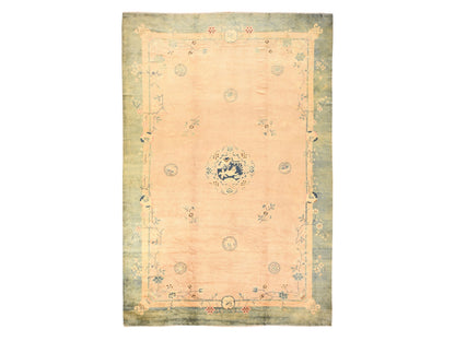 Antique hand-knotted wool rug in Pink & Gray, 10'8" x 15'8" — SKU O078499