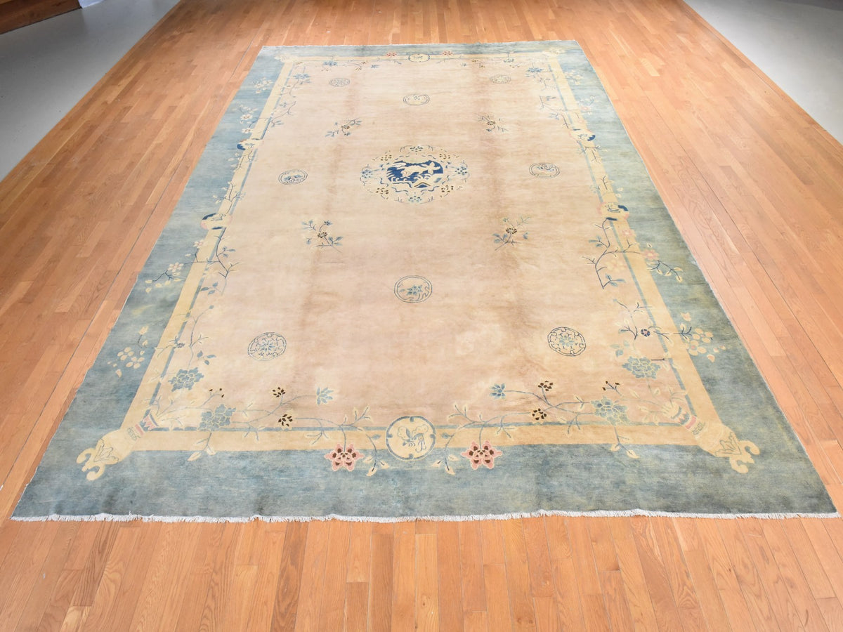 Antique hand-knotted wool rug in Pink & Gray, 10'8" x 15'8" — SKU O078499 (view 2)