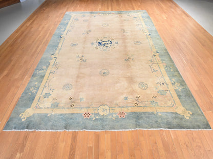 Antique hand-knotted wool rug in Pink & Gray, 10'8" x 15'8" — SKU O078499 (view 2)