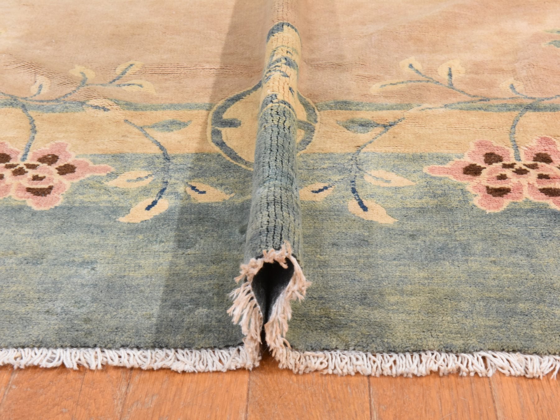 Antique hand-knotted wool rug in Pink & Gray, 10'8" x 15'8" — SKU O078499 (view 8)