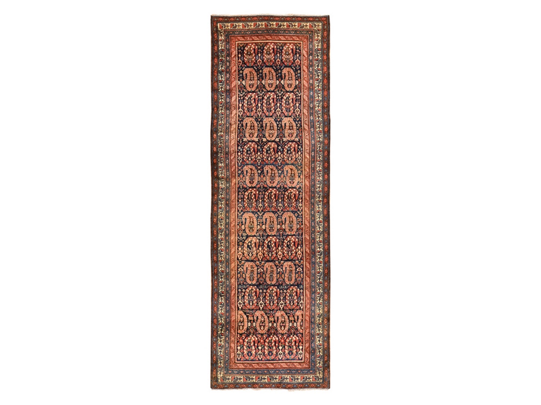 Blue 3'10" x 12'5" Antique Hand knotted Wool Rug - Sku: O078500