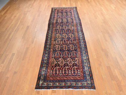 Blue 3'10" x 12'5" Antique Hand knotted Wool Rug - Sku: O078500