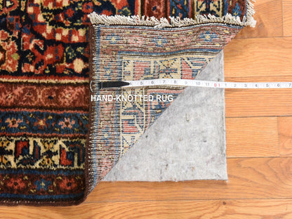 Blue 3'10" x 12'5" Antique Hand knotted Wool Rug - Sku: O078500