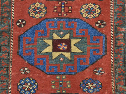 Kazak Antique hand-knotted wool runner in Red & Ivory, 3'4" x 11'2" — SKU O078502 (view 3)