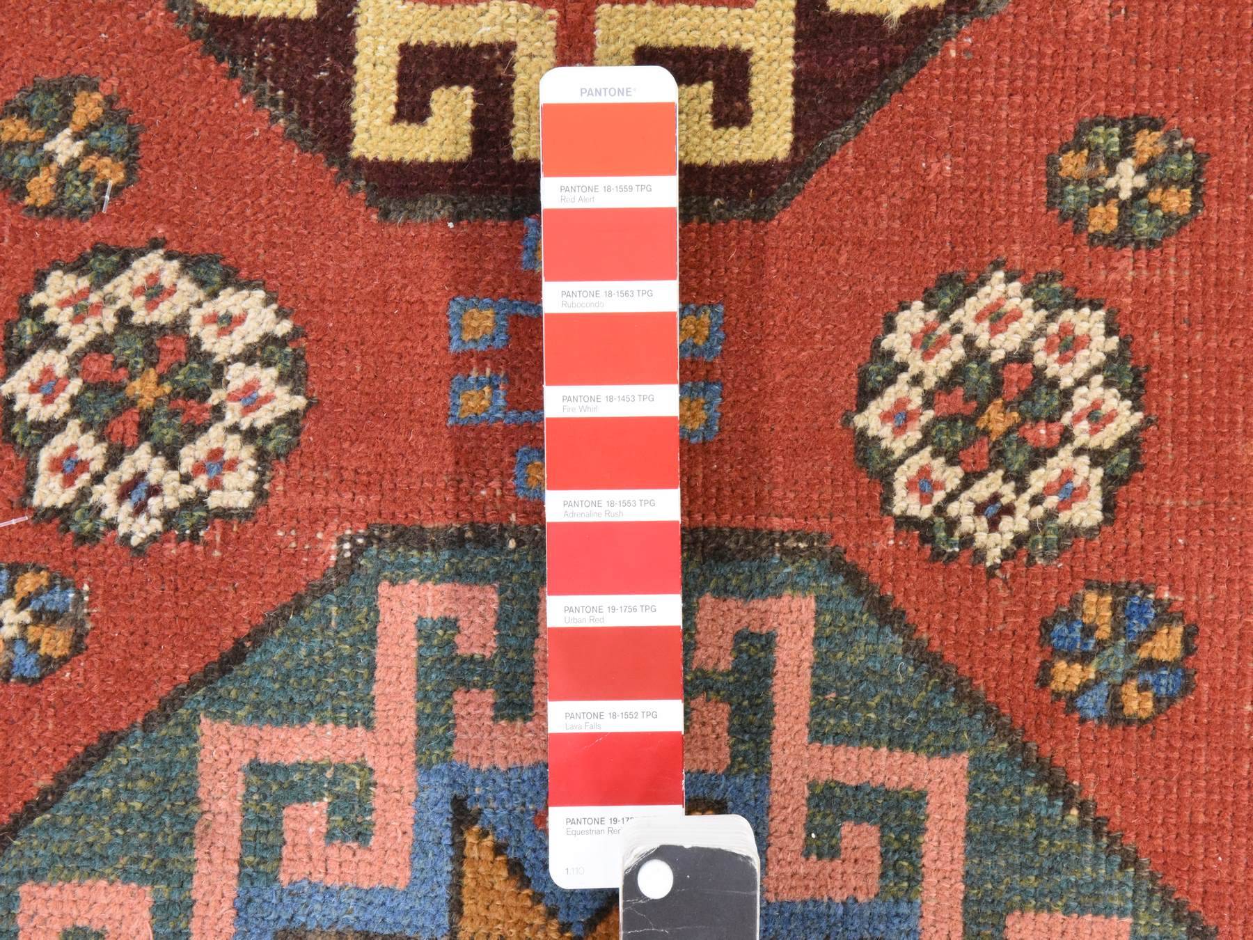 Kazak Antique hand-knotted wool runner in Red & Ivory, 3'4" x 11'2" — SKU O078502 (view 4)