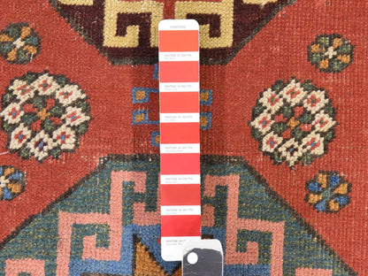 Kazak Antique hand-knotted wool runner in Red & Ivory, 3'4" x 11'2" — SKU O078502 (view 4)
