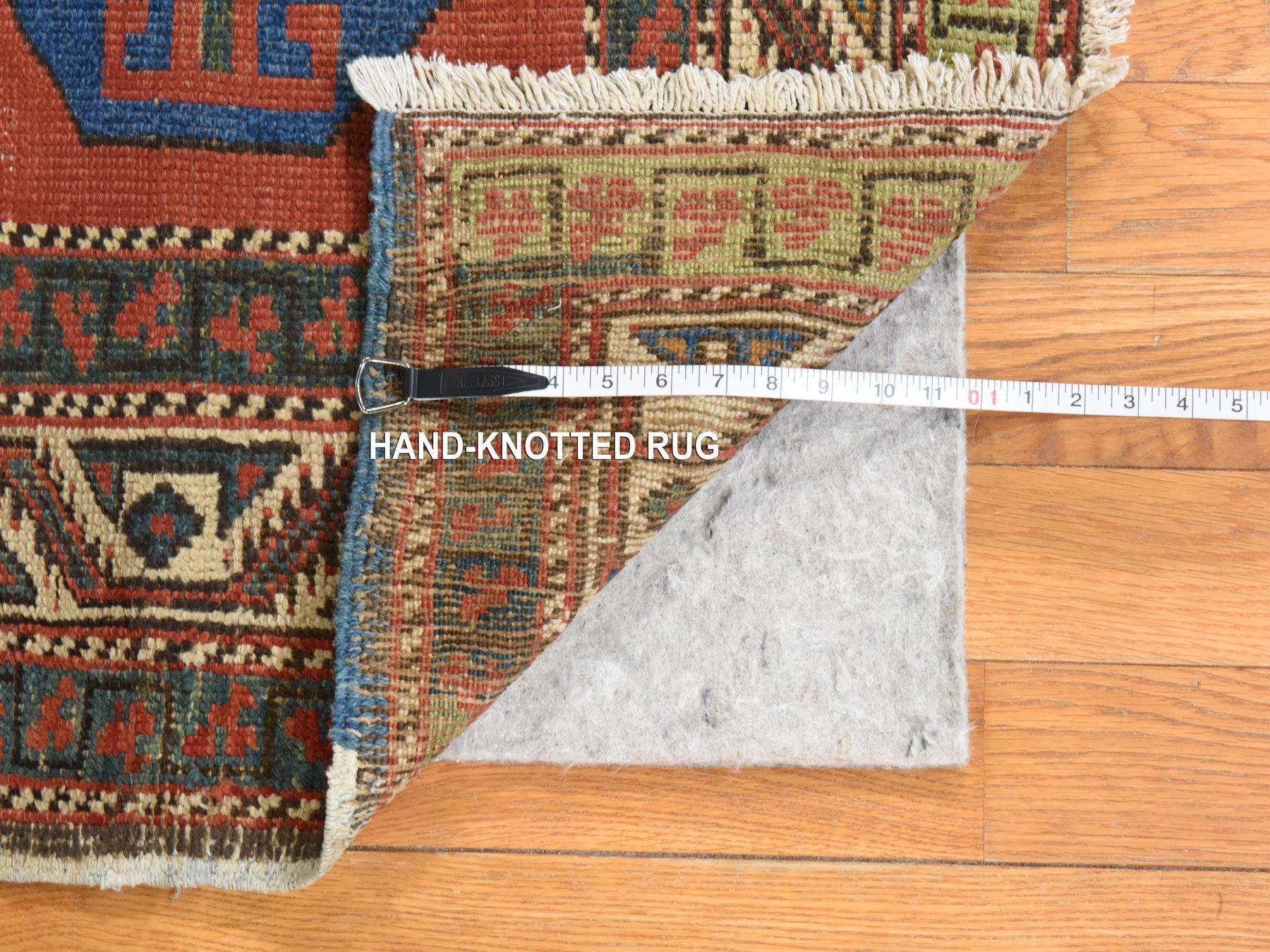 Kazak Antique hand-knotted wool runner in Red & Ivory, 3'4" x 11'2" — SKU O078502 (view 5)