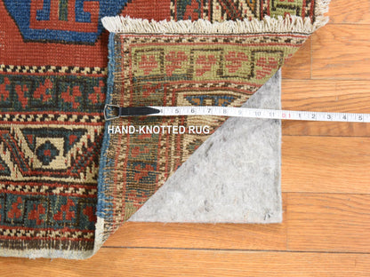 Kazak Antique hand-knotted wool runner in Red & Ivory, 3'4" x 11'2" — SKU O078502 (view 5)